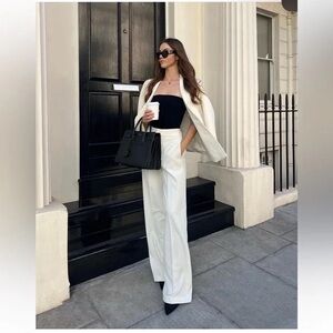 Zara High Rise Trousers Neutral Side  Stripes Relaxed Fit Women Size XS New